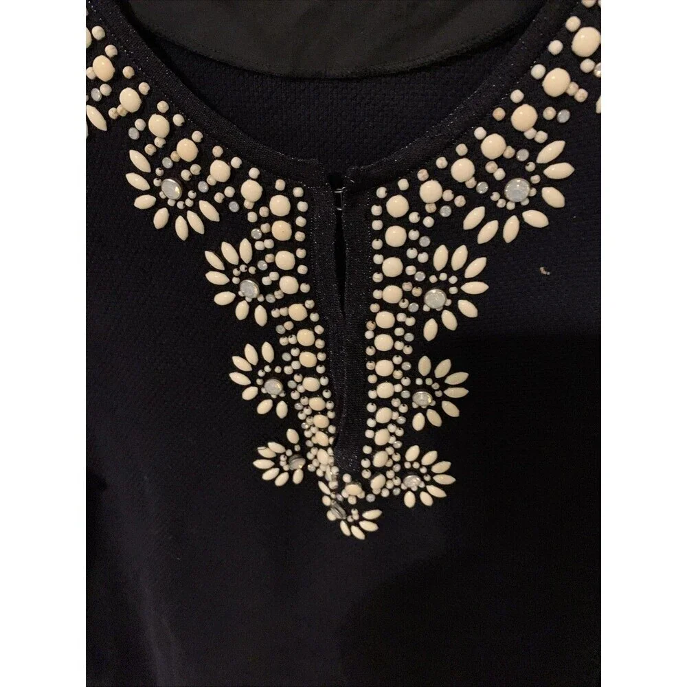 Tory Burch Embellished Black Sweater Tunic Beaded Floral  Size M Cotton